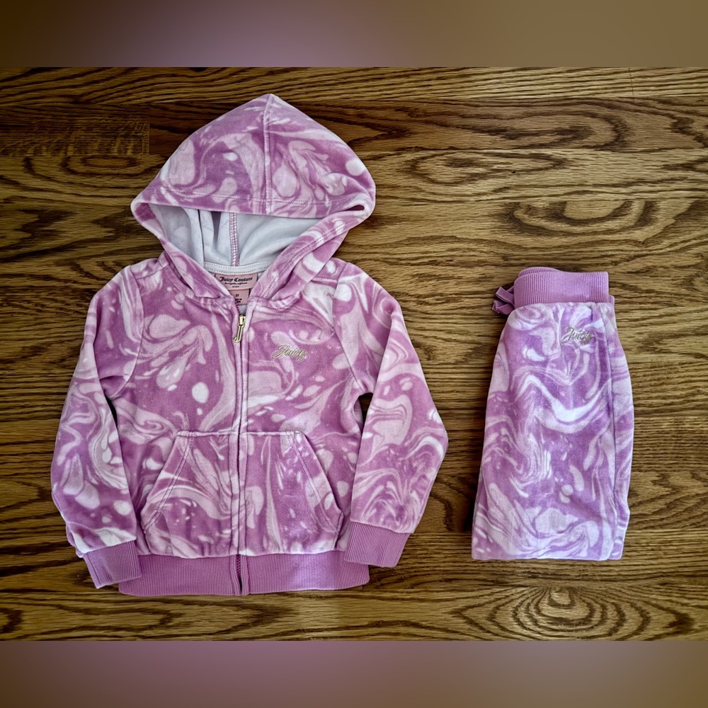 Juicy Couture Pink Tie-Dye Velour Hoodie & Track Pants Set, 3T girl
